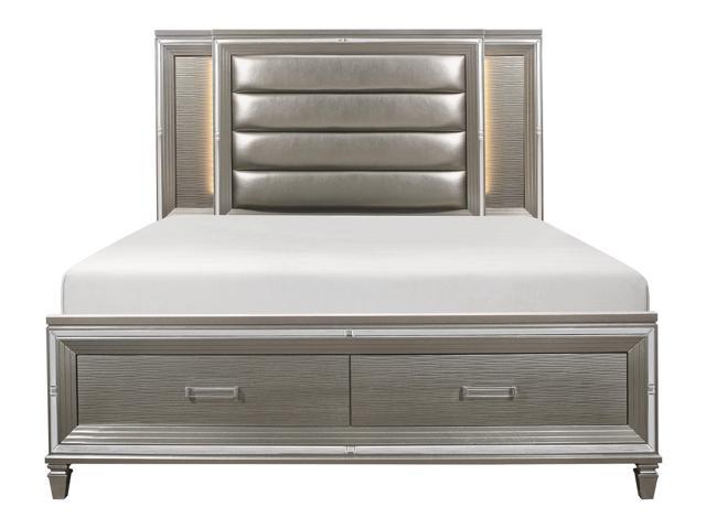 Classic Contemporary California King Size Bed Louis Phillipe Solidwood 1pc Bed Bedroom Sleigh Bed - Grey