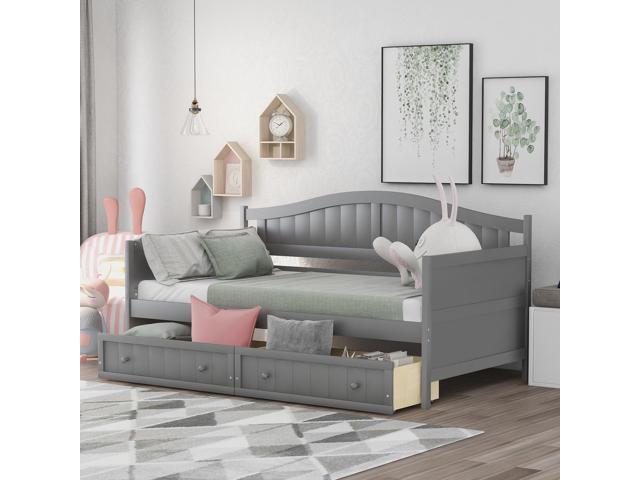 Wooden Daybed with Trundle Bed and Two Storage Drawers,Extendable Daybed  Twin to King,Wooden Sofa Bed Frame with Wood Slats Support for Bedroom  Living Room Guest Room,No Box Spring Needed,Espresso 