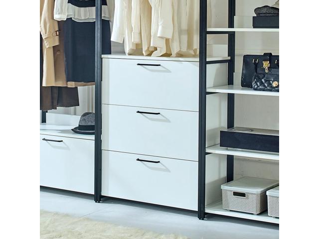 Fiona White Freestanding Walk in Wood Closet System with Metal Frame