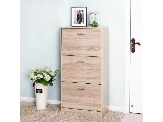 Wooden Shoe Cabinet for Entryway, White Shoe Storage Cabinet with 2 Flip Doors 20.94x9.45x43.11 inch