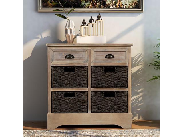 Rustic Storage Cabinet With Two Drawers And Four Classic Rattan