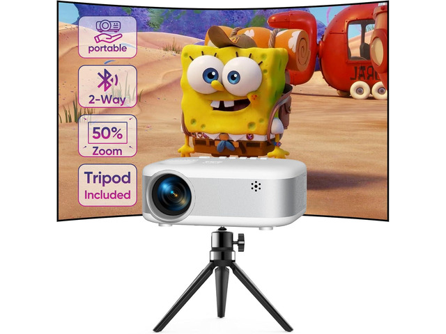 [Two-Way Bluetooth] Mini Projector with Tripod, 2024 Upgraded 1080P HD ...