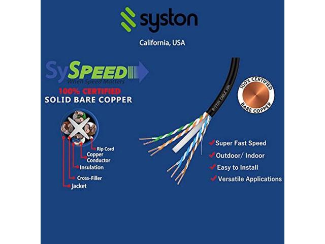 Syston Cable Technology Cat6e Ethernet Internet Cable 50 Ft600mhz 23awg Solid Bare Copper 7866