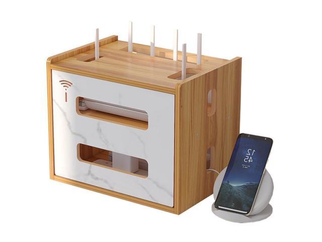 Wooden Router Shelf, Desktop WiFi Router Storage Box Modem Rack Router ...