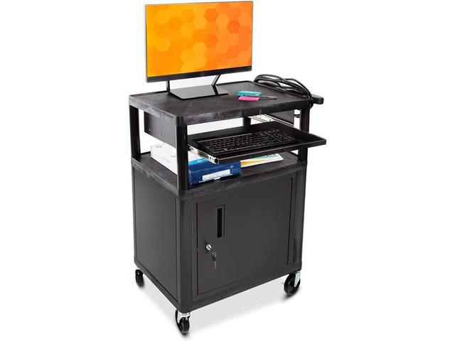 Line Leader Plastic AV Cart with Keyboard Tray and Locking Cabinet ...