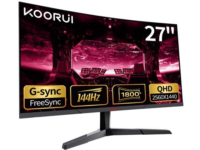 KOORUI 27 Inch Computer Monitor, QHD 2K 1440p Gaming Monitor 144Hz(1ms,  1800R Curved VA Panel, DP1.2+HDMI*2, Build-in FreeSync, Compatible G-sync,  