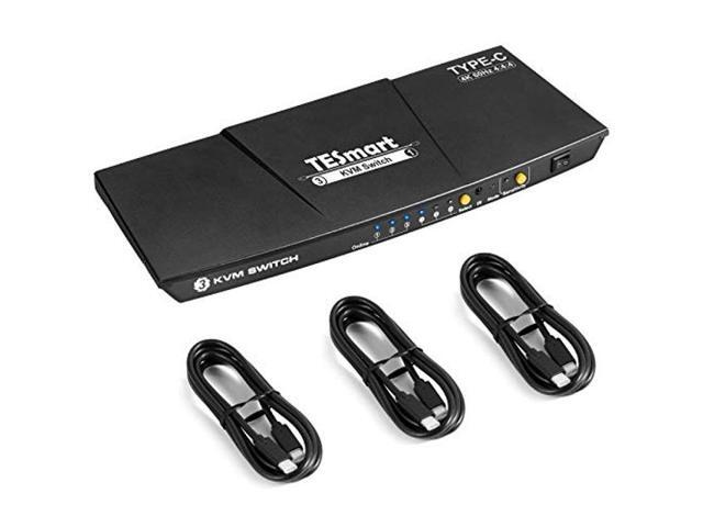 TESmart Commutateur KVM USB-C MST & EDID 2 Moniteurs 2 Ordinateurs HDMI + DisplayPort, Station D'accueil KVM USB 3.0 Pour Ordinateur Portable Et De Bureau, Chargement Pour Ordinateur Portable, 4K @ 60