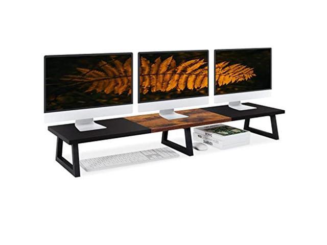 MARTY 42 inch Long Dual Monitor Stand Large Monitor Riser Wood TV Stand ...