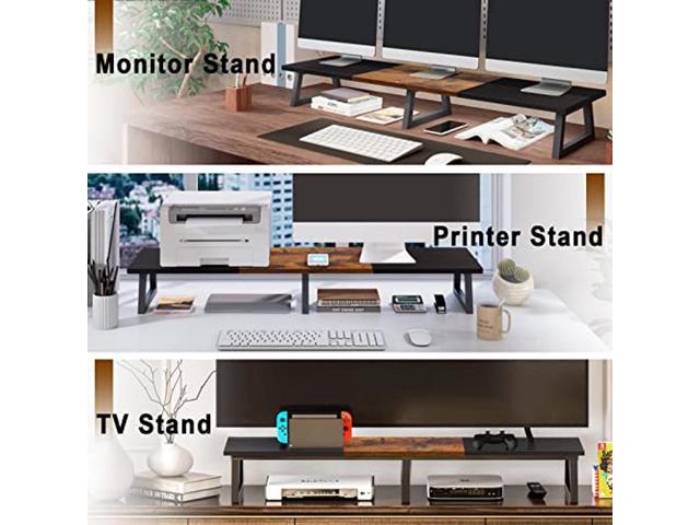 MARTY 42 inch Long Dual Monitor Stand Large Monitor Riser Wood TV Stand ...