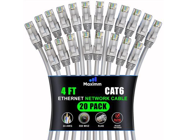 10Gbps Cat 6 Ethernet Cable Maximm 4ft 20-Pack 550MHz Snagless LAN Cord