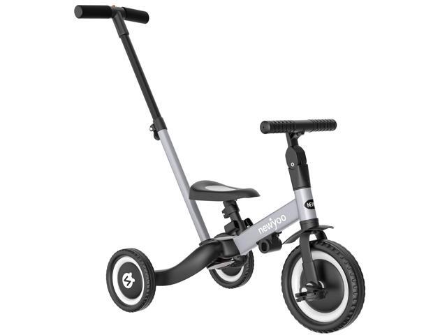 newyoo 4 in 1 Toddler Tricycle with Parent Steering Push Handle for 1,2,3 Years Old Boys and Girls, Kids Push Trike, Toddler Bike with Removable Pedals, Adjustable Seat and Handle, Grey