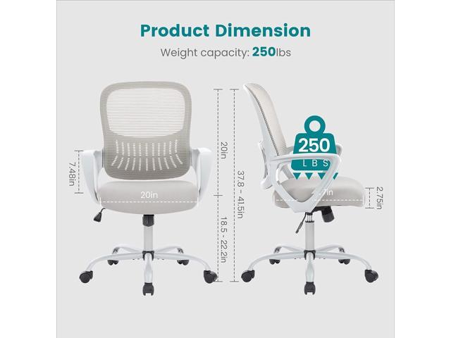 Smug Office Chair Mid Back Desk Chair1 Ergonomic Mesh Computer Gaming with Larger Seat Executive Height Adjustable Swivel Task with Lumbar Support Arm