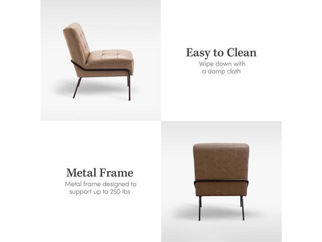  eLuxurySupply Armless Accent Chair - Upholstered Modern Living  Room Chair with Metal Frame and Elegant Pintucking - Premium, Comfortable  High Density Foam Cushion - Easy Assembly - Faux Black Leather : Home &  Kitchen