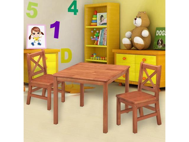 Ehemco Kids Table and 2 Chairs Set Solid Hard Wood (Dark Oak)