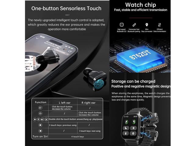 Tuanzi N22 2 in 1 Smartwatch with Earbuds 1.96 inch NFC Smart Sport Watch Health Monitor TWS Music MP3 Speaker HiFi Stereo Wireless Headset Combo.