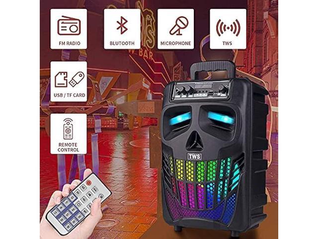 Aesackir Portable Bluetooth Speaker with Subwoofer Wireless Speakers Outdoor/Indoor Big Support Remote Control FM Radio TF Card LED Lights MP3