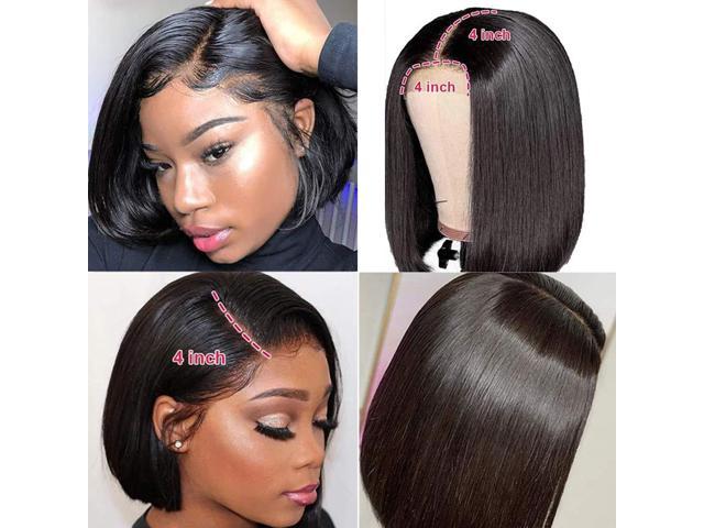 Aochakimg Straight wig human hair 12 inch lace front wig black