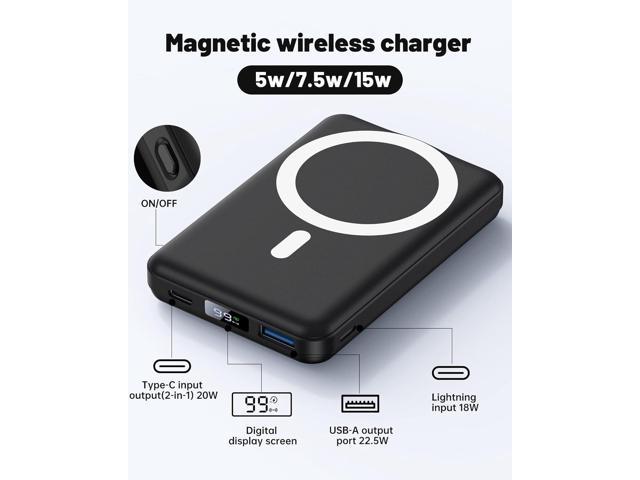 Yiisonger Magnetic Wireless Portable Charger, Foldable 10000mAh Battery  Pack with USB-C Cable LED Display, Magnetic Power Bank 22.5W PD Fast  Charging