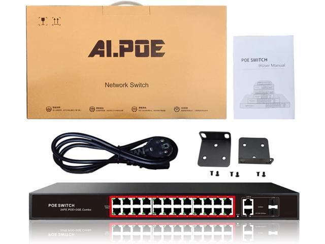 STEAMEMO 26 Port Gigabit Ethernet Unmanaged PoE Switch, 24 Gigabit PoE+  Port@360W, 2 SFP Slots, Metal Casing, Fanless, 802.3AF/at, Plug and Play