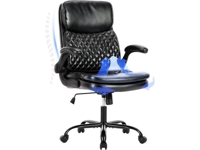 COLAMY High Back Executive Office chair- Ergonomic Home computer Desk Leather chair with Padded Flip-up Arms, Adjustable Tilt Lock