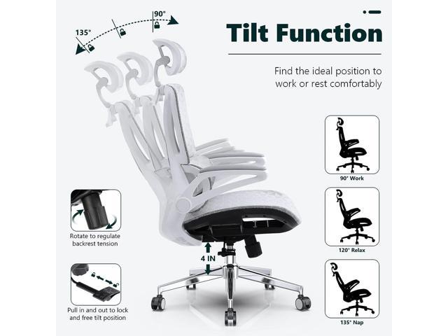 Memobarco Office Chair, Ergonomic Desk Chairs with Flip Up Armrest and  Lumbar Support, Computer Mesh Chair with Adjustable Headrest and Tilt  Function