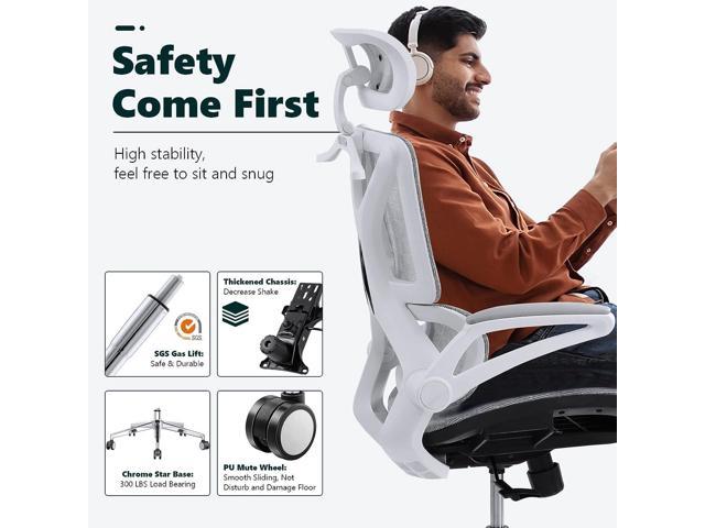 Memobarco Office Chair, Ergonomic Desk Chairs with Flip Up Armrest and  Lumbar Support, Computer Mesh Chair with Adjustable Headrest and Tilt  Function