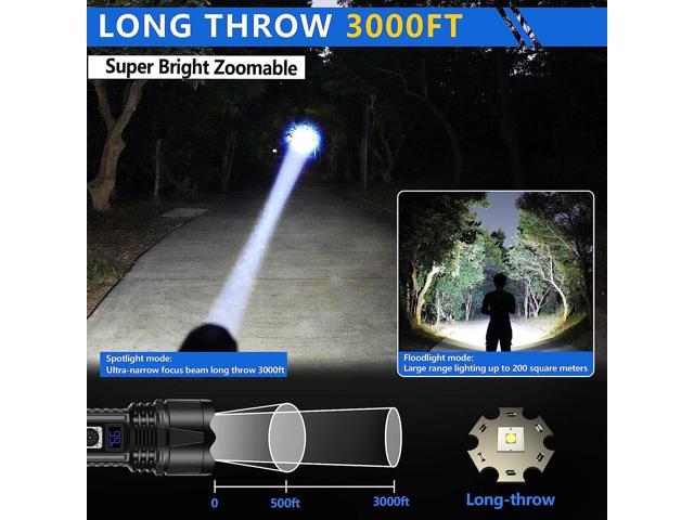 JAY-PARK Flashlights High Lumens Rechargeable, Super Bright High Power LED Tactical Flashlight 100000 Lumen, Powerful Zoomable Handheld USB Flash Ligh