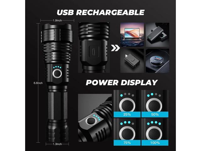 Rechargeable LED Flashlights 180000 High Lumens Super Bright Zoomable IPX6  Waterproof Flashlight Batteries Included 5 Modes Powerful Tactical  Flashlight for Camping Emergencies 