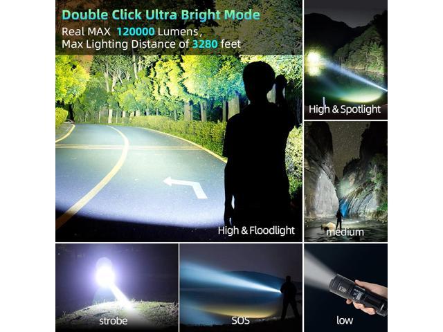 Rechargeable LED Flashlights High Lumens: 120000 Lumen Super Bright  Flashlight, 7 Modes with COB Work Light, IPX6 Waterproof, Powerful Handheld Flash  Light for Emergencies, Camping, Hiking