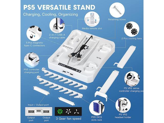 KUNSLUCK PS5 Accessories PSVR2 Stand Cooling Station, PS VR2 Controller  Charging Station, VR2 Headset Holder, Controller Charger Cooling Fan Stand  for PS5 Console 