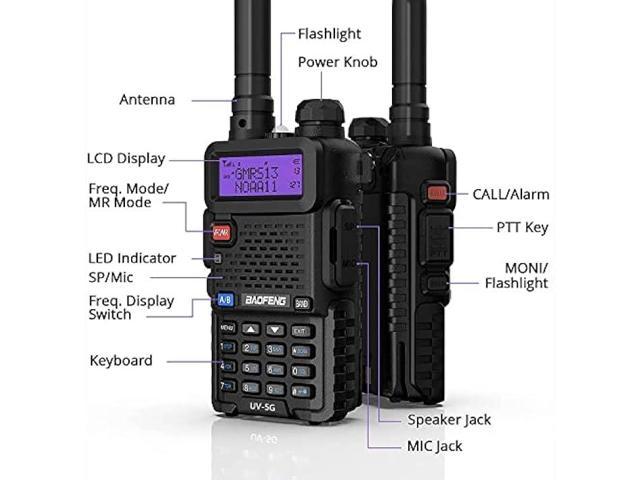 Pack BAOFENG UV-5X (UV-5G) GMRS Radio, Long Range Walkie Talkies with  Pcs 3800mAh Battery, Two Way Radio with Speaker Mic, GMRS Handheld Radio  for Adults, Support Chirp  NOAA