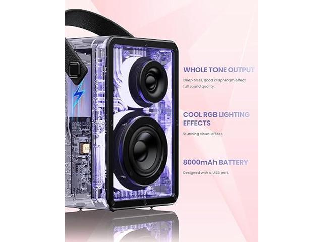 Portable Loud Bluetooth Speakers with Subwoofer, 80W Peak Powerful Large  boombox Bluetooth Wireless with Stereo Sound, FM Radio, EQ, Remote, LED  Lights, for Home Outdoor Party Holiday Birthday Gifts 