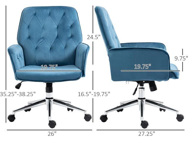 Vinsetto Modern Mid-Back Tufted Velvet Fabric Home Office Desk Chair with  Adjustable Height, Swivel Adjustable Task Chair with Padded Armrests, Blue