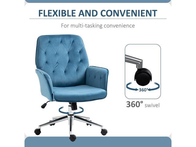 Vinsetto Modern Mid-Back Tufted Velvet Fabric Home Office Desk Chair with  Adjustable Height, Swivel Adjustable Task Chair with Padded Armrests, Blue