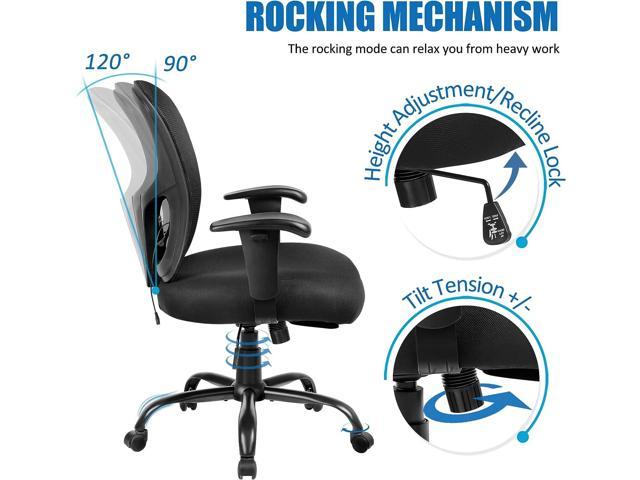 Bigroof Office Chair, Big and Tall Rolling Swivel Chair Ergonomic Mesh Computer Chair 400lbs with Adjustable Lumbar Support Arms High Back Wide Seat T