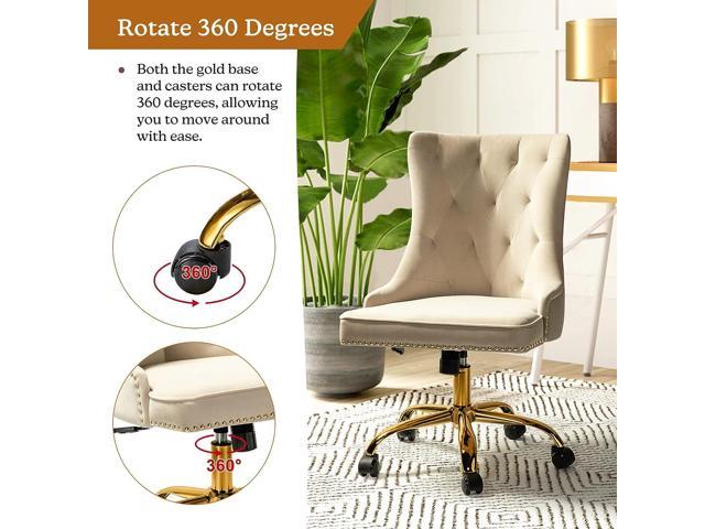 Modern Velvet Tufted Office Chair with Gold Metal Base by HULALA