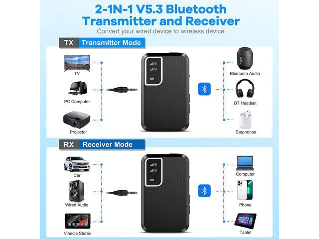 Swiitech Bluetooth Transmitter Receiver, 2-in-1 V5.3 Bluetooth Aux Adapter  with LED Display, Portable Adapter for TV/Car/MP3 Player/Home  Theater/Switch, Low Latency, Pairs 2 Devices Simultaneously 