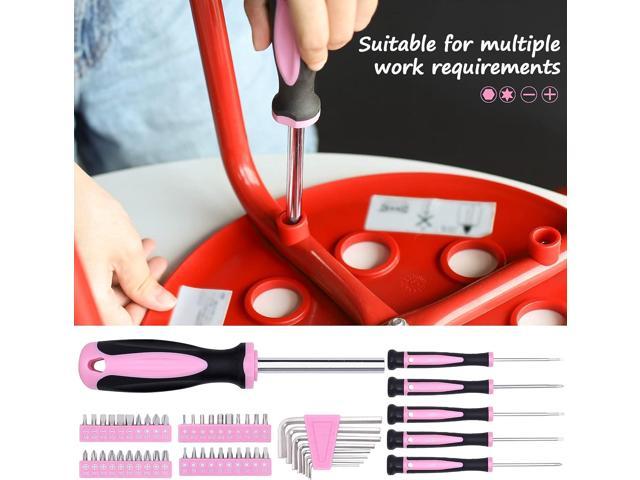 TOPLINE 208-Piece Pink Tool Kits for Women with Round Pouch, Small Tools  Kit for Apartment, Home, Household Ladies Pink Tool Set for Best Gifts and