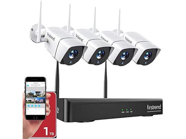 Security Camera System Wireless,Firstrend 1080P 8CH Wireless Home Security  Systems with 4pcs 2MP Full HD Cameras 1TB HDD Night Vision Motion Detection  Free App for Indoor Outdoor Video Surveillance