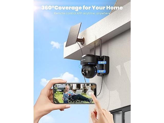 FOAOOD 2K Security Camera Wireless Outdoor, Sloar Camera for Home Security Outside, App Controls 360° Full Coverage, Color Night Vision, Human Detecti