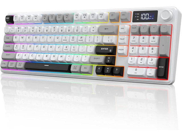 Wireless Gaming Keyboard with Smart Display & Knob Control, Tri-Mode ...