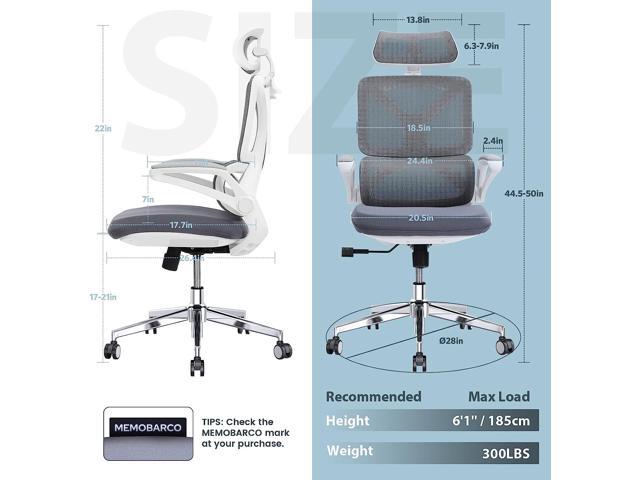 Memobarco Office Chair, Ergonomic Desk Chairs with Flip Up Armrest and  Lumbar Support, Computer Mesh Chair with Adjustable Headrest and Tilt  Function