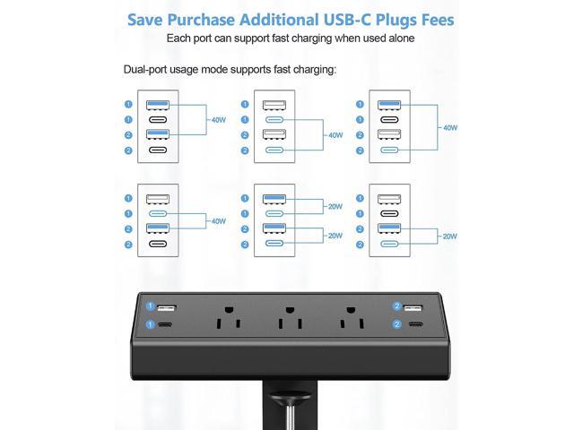 Power Strip Tower with Fast Wireless Charger, Odom 1800 J Surge Protector 4 USB Ports + 10 Outlets + 6 Feet Retractable Extension Cord, Multi Plug Out