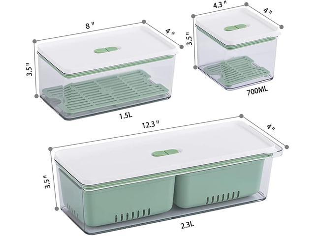 Lille Home Stackable Produce Saver, Organizer Bins/Storage Containers with  Removable Drain Tray, Set of 3, for Refrigerators, Cabinets, Countertops