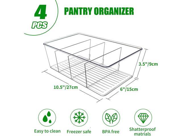 Eooch Home Pantry Organizer - 4 pack Clear Refrigerator Organizer Bins, Pantry  Organization and Storage Bins with Dividers - Kitchen Fridge Organizer for  Freezers, Kitchen Countertops and Cabinets 