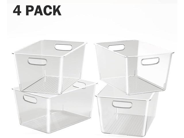 HFUN Plastic Storage Bins Stackable, Durable Organizing Container with Handles, Pack of 4 Portable Clear Plastic Bins, BPA Free Organization Pantry