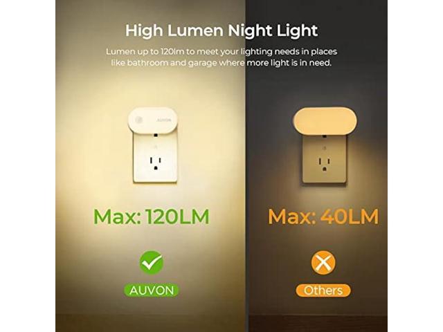 AUVON Night Light Plug in, Bright Motion Sensor Night Light (120 Lumens),  Dimmable Smart LED Night Lights Plug Into Wall, 1-120lm Brightness