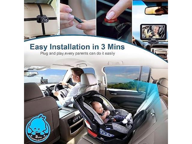 DoHonest Baby Car Camera HD 1080P: 360 Rotating Plug and Play Easy Install  3 Mins Rear Facing Car Baby Monitor with Camera Crystal Night Vision  Backseat Camera Two Kids -V 