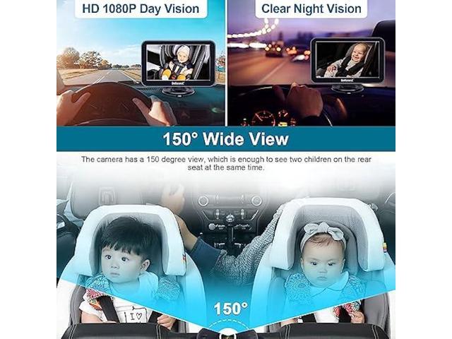 DoHonest Baby Car Camera HD 1080P: 360 Rotating Plug and Play Easy Install  3 Mins Rear Facing Car Baby Monitor with Camera Crystal Night Vision  Backseat Camera Two Kids -V 