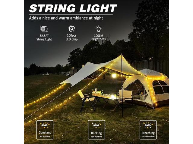 Camping String Lights, 2 in 1 USB Rechargeable Outdoor String Lights(32.8Ft)